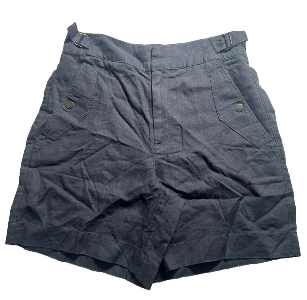 Athleta Voyager Linen Shorts Womens Size 0 Granite Blue Adjustable Waist